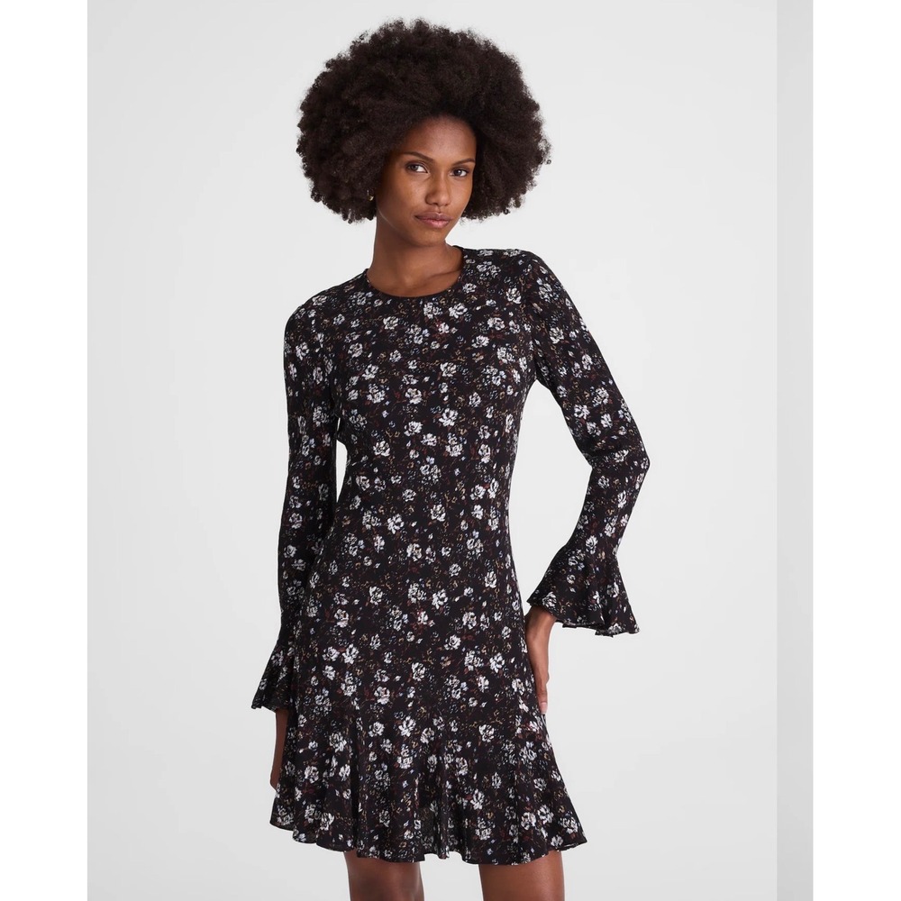 Madewell Womens Black Floral Long Sleeve Bell Cuff‎ Mini Dress NY285 Size 4